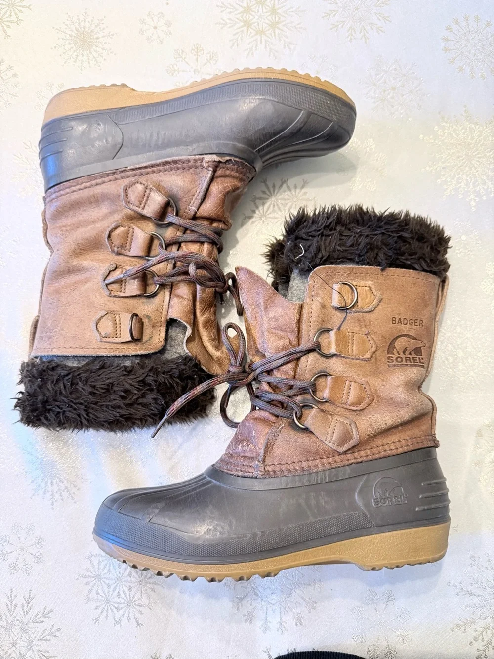 VINTAGE Sorel Badger Warm Winter Snow Boots Insulated Leather Waterproof Women 6